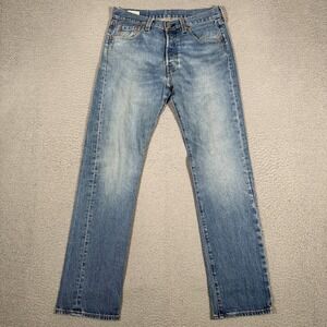 Levis Jeans Mens 30x31 Blue 501 Straight Premium Denim Big E Logo Button Fly